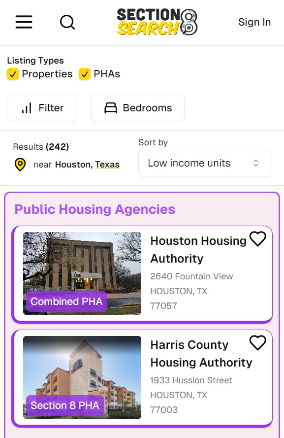 section 8 search housing list