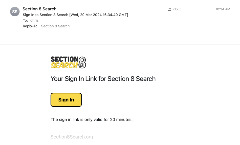 your sign in link for section 8 search