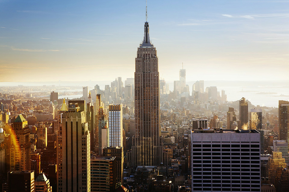 a view of the New York City skyline from above