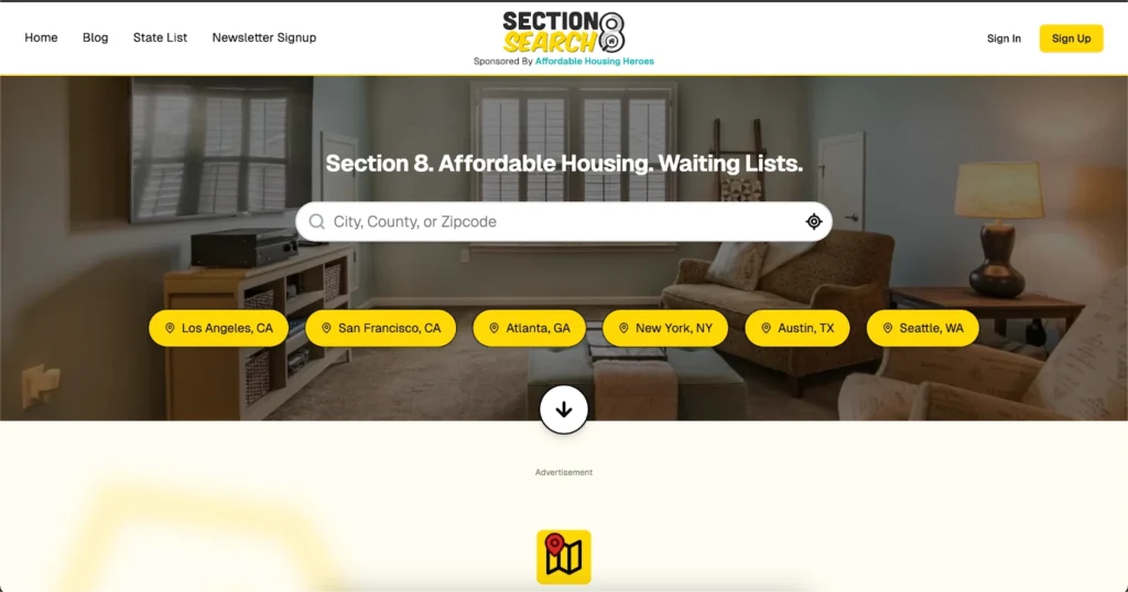 a screenshot of Section8Search.org